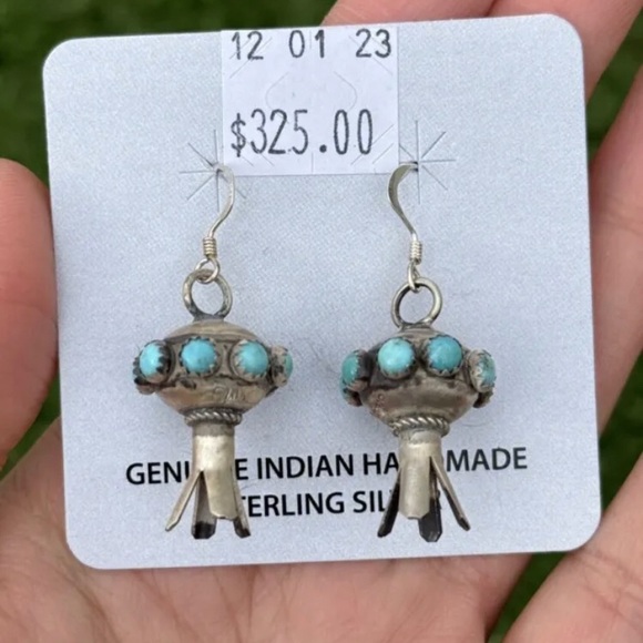 Navajo 925 Sterling Silver Turquoise Blossom Earrings MS...